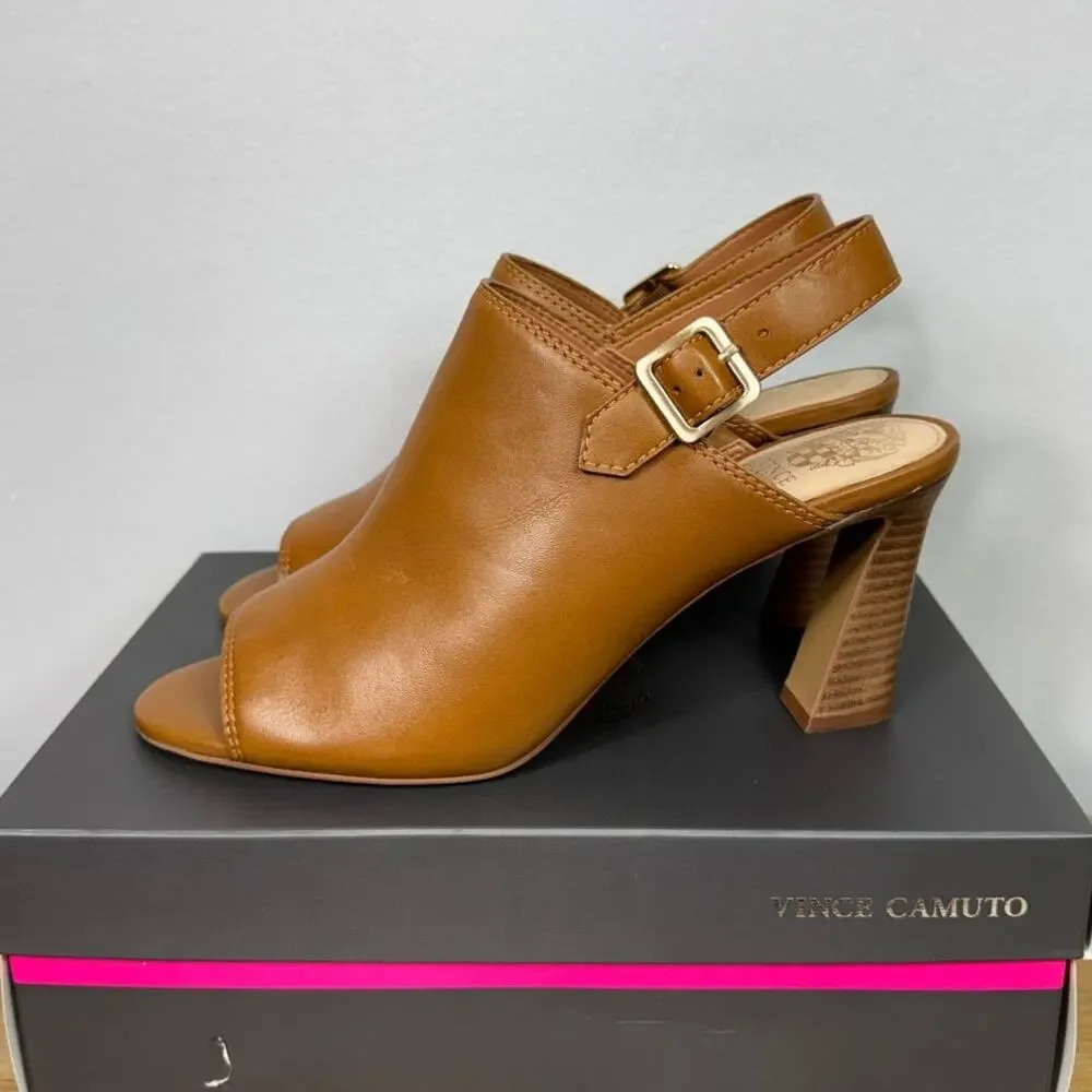 New Vince Camuto Landam Slingback Sandal in Brown Leather Women's Size 10